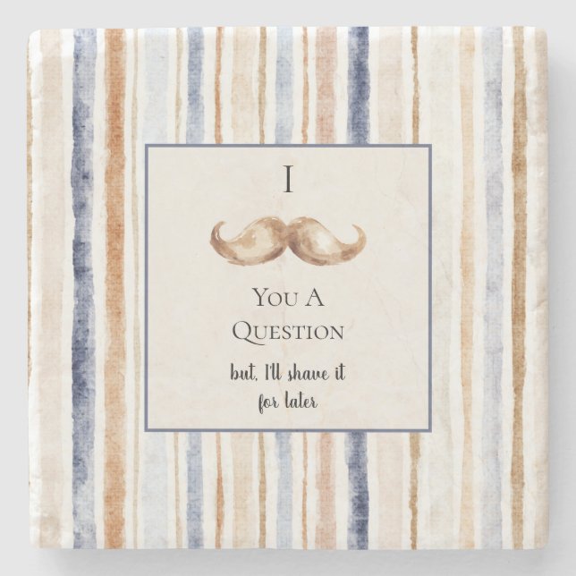 Blue Cream Stripes Moustache You A Question Stone Coaster (Front)