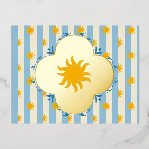 Blue Cream Sunburst Gold Foil Postcard