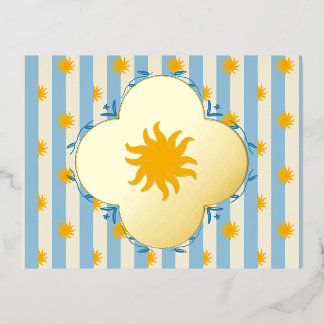 Blue Cream Sunburst Gold Foil Postcard