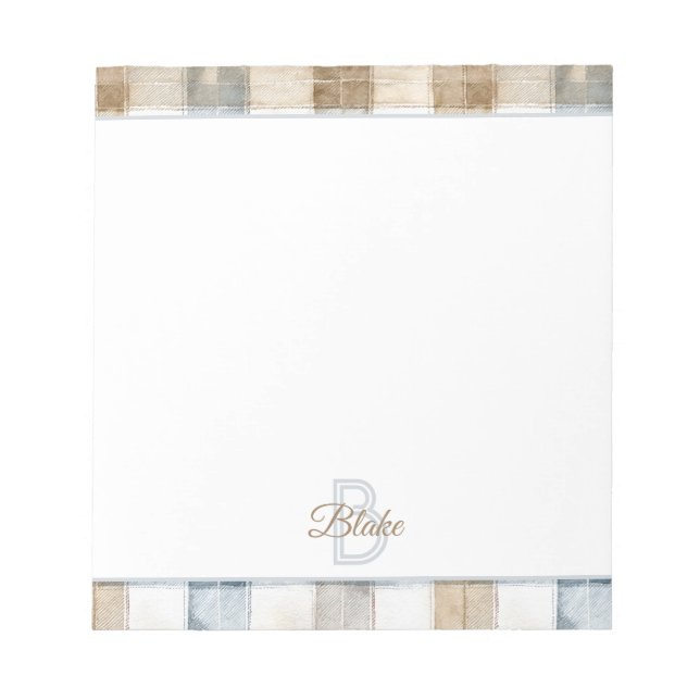 Blue Cream Tan Brown Stripes Name Initial Notepad (Front)