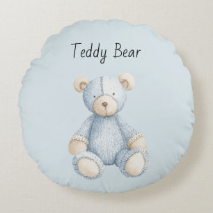 Blue Cream Teddy Bear Round Pillow