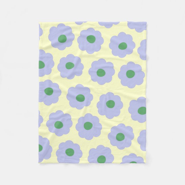 Blue Cream Tropical Floral Botanical Spring Summer Fleece Blanket (Front)