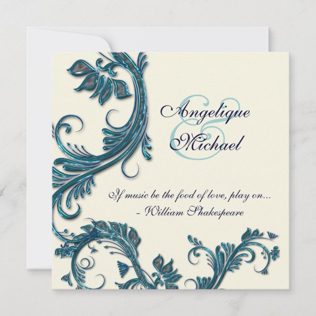Blue cream wedding anniversary engagement invitation (Front)