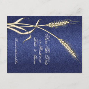 Blue cream wheat country "save the date" announcement postcard