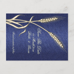 Blue cream wheat country "save the date" announcement postcard