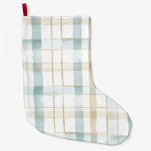 Blue Cream White Plaid Christmas Large Christmas Stocking