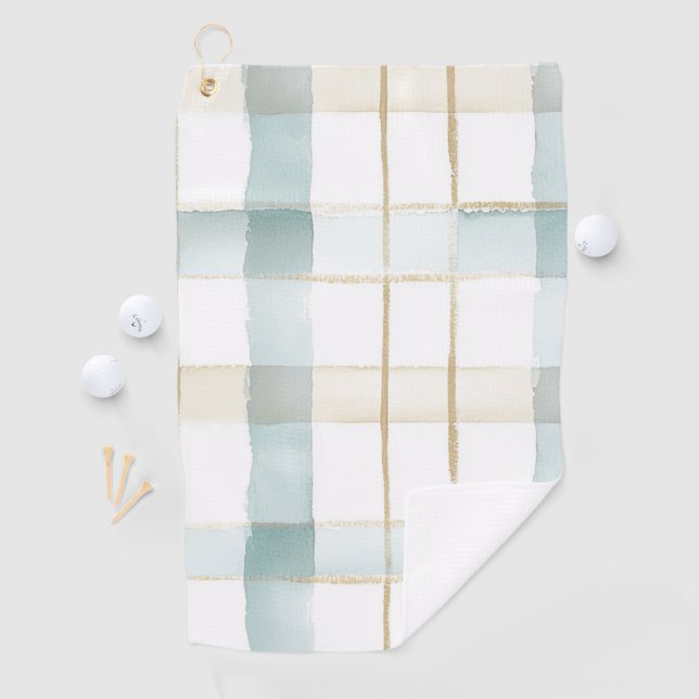 Blue Cream White Plaid   Golf Towel (InSitu)