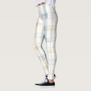 Blue Cream White Plaid Leggings