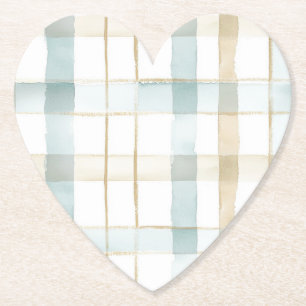 Blue Cream White Plaid Stripes Bridal Shower Paper Coaster