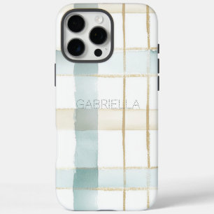 Blue Cream White Plaid Stripes  iPhone 16 Pro Max Case