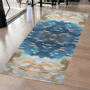 Blue cream yellow teal abstract watercolor modern yoga mat