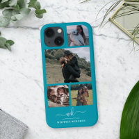 Blue Create Your Own 4 Photo Collage Monogram