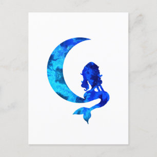 Blue Crescent Moon and Mermaid Postcard