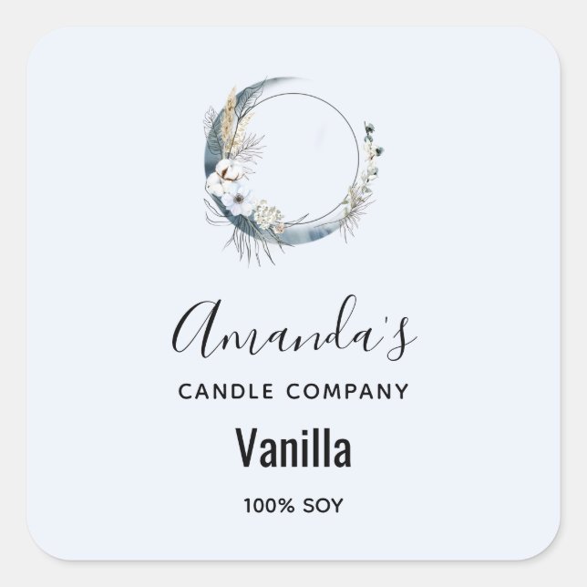 Blue Crescent Moon Candle Business Square Sticker (Front)