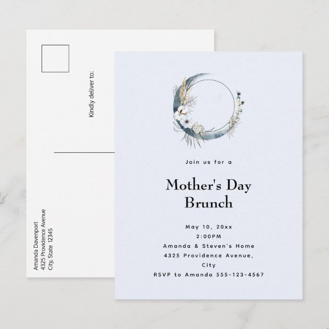 Blue Crescent Moon  Mother's Day Brunch Invitation Postcard (Front/Back)