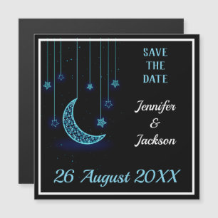 Blue Crescent Moon & Starry Sky Save the Date Magnetic Invitation