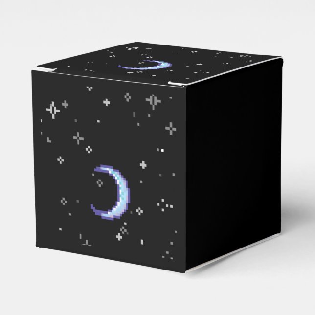 Blue Crescent Moon With Stars Pixel Art Favor Box (Front Side)