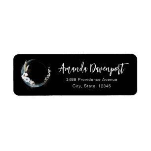 Blue Crescent Moon with White Flowers Address