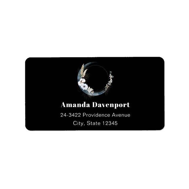 Blue Crescent Moon with White Flowers Address Label (Front)