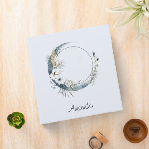 Blue Crescent Moon with White Flowers Binder