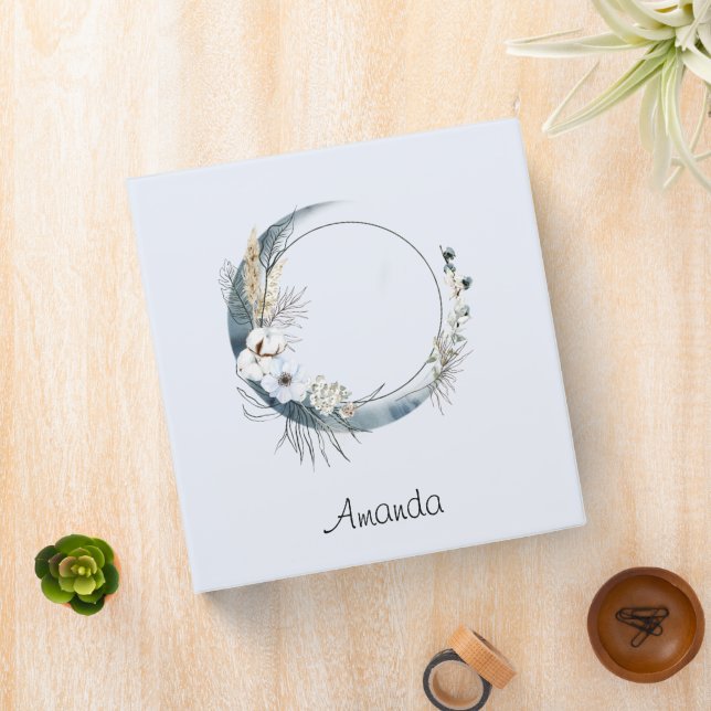 Blue Crescent Moon with White Flowers Binder (In Situ)