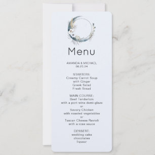 Blue Crescent Moon with White Flowers Menu Invitation