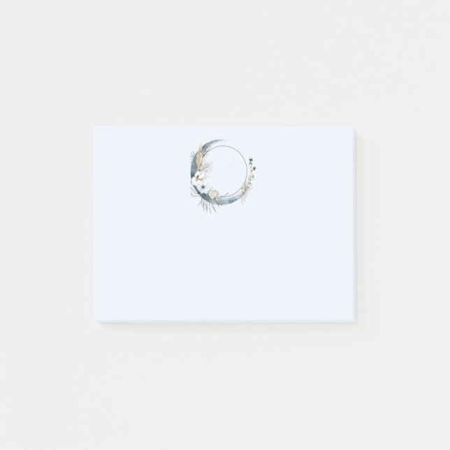 Blue Crescent Moon with White Flowers Post-it Notes (Front)