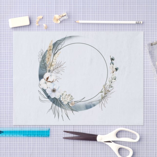 Blue Crescent Moon with White Flowers Tissue Paper (Craft)