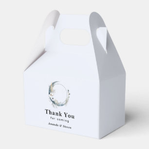 Blue Crescent Moon with White Flowers Wedding Favor Box