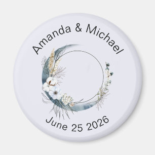 Blue Crescent Moon with White Flowers Wedding Magnet