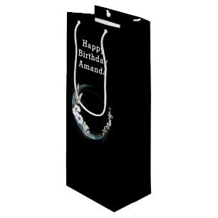 Blue Crescent Moon with White Flowers Wine Gift Bag