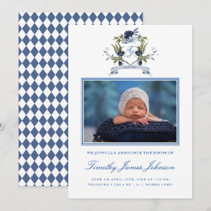 Blue Crest Baby Boy Photo Faire-part de naissance 