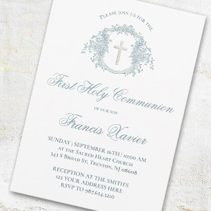 blue crest   First Communion Invitation