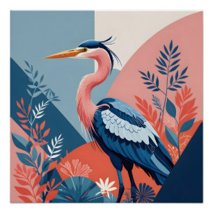 blue crest heron poster