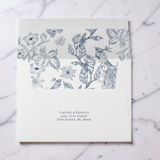 Blue Crest Toile Monogram French Wedding Envelope