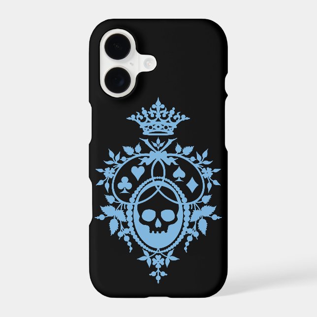 Blue Crest with Skull and Cardsuits iPhone 14 Case (Back)