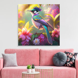 Blue Crested Rainbow Winged Sunbird Fantasy Bird Canvas Print