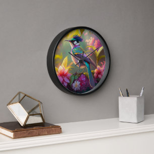 Blue Crested Rainbow Winged Sunbird Fantasy Bird Clock