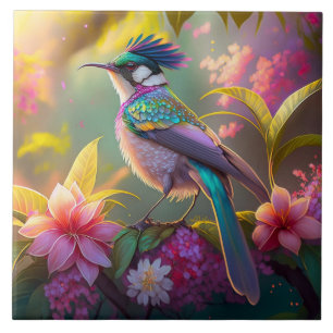 Blue Crested Rainbow Winged Sunbird Fantasy Bird Tile