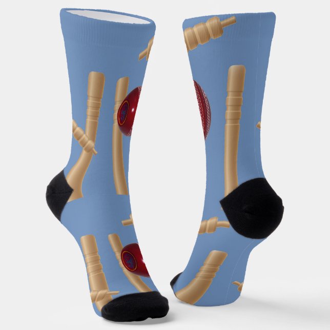 Blue Cricket Ball And Wickets, Crew Socks (Angled)