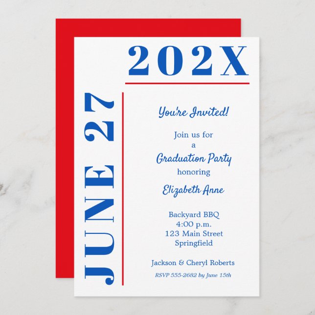 Blue & Crimson Graduation Party Invitation (Front/Back)