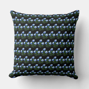 Blue Crocus Flower Black Tiled Throw Pillow