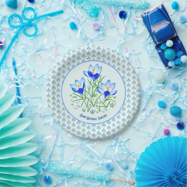 Blue Crocus Light Blue Birthday Plates (Party)