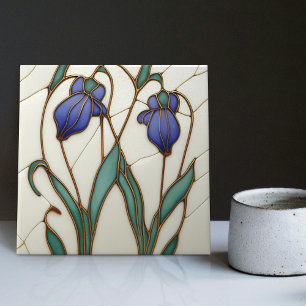 Blue Crocus Wall Decor Art Nouveau Art Deco Cerami Tile