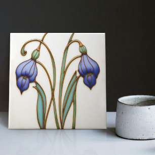 Blue Crocus Wall Decor Art Nouveau Art Deco Cerami Tile