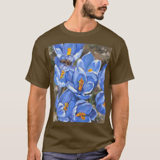 Blue crocuses and bee.Spring flowers.Wall Art T-Shirt
