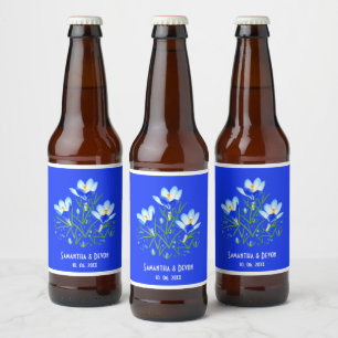 Blue Crocuses Wedding Beer Lables Bottle Label