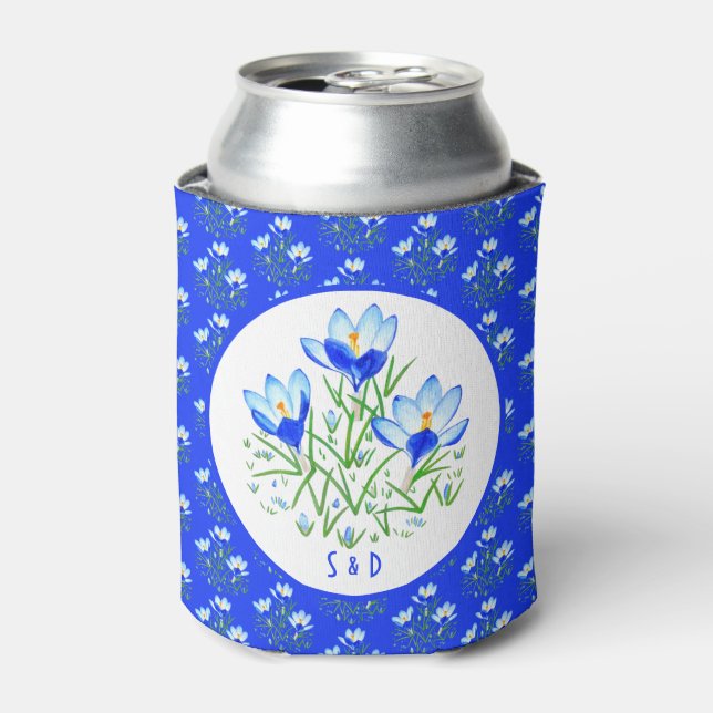 Blue Crocuses Wedding Can Cooler (Can Front)