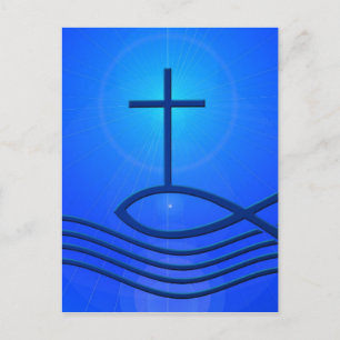 Blue cross and fish ( Ichthus) Postcard