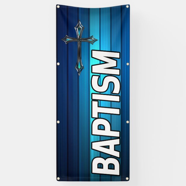 blue cross and planks Baptism Banner (Vertical)